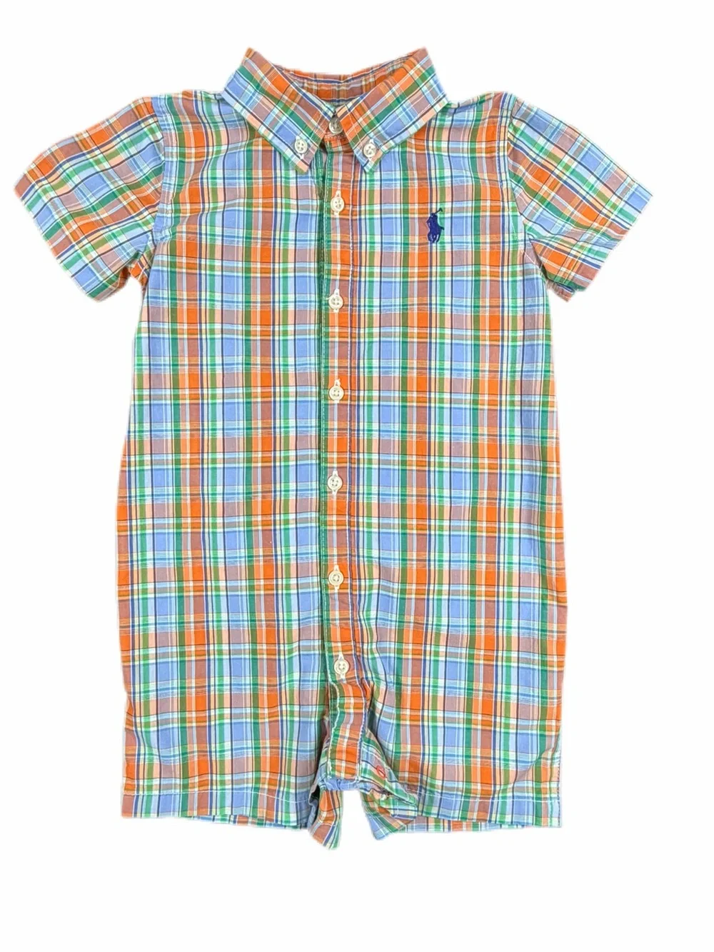 RALPH LAUREN Classic Plaid Poplin Shortall - 18M